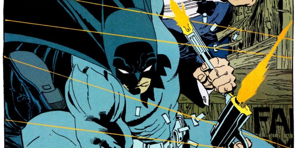 Batman fights a gangster in Dark Victory.