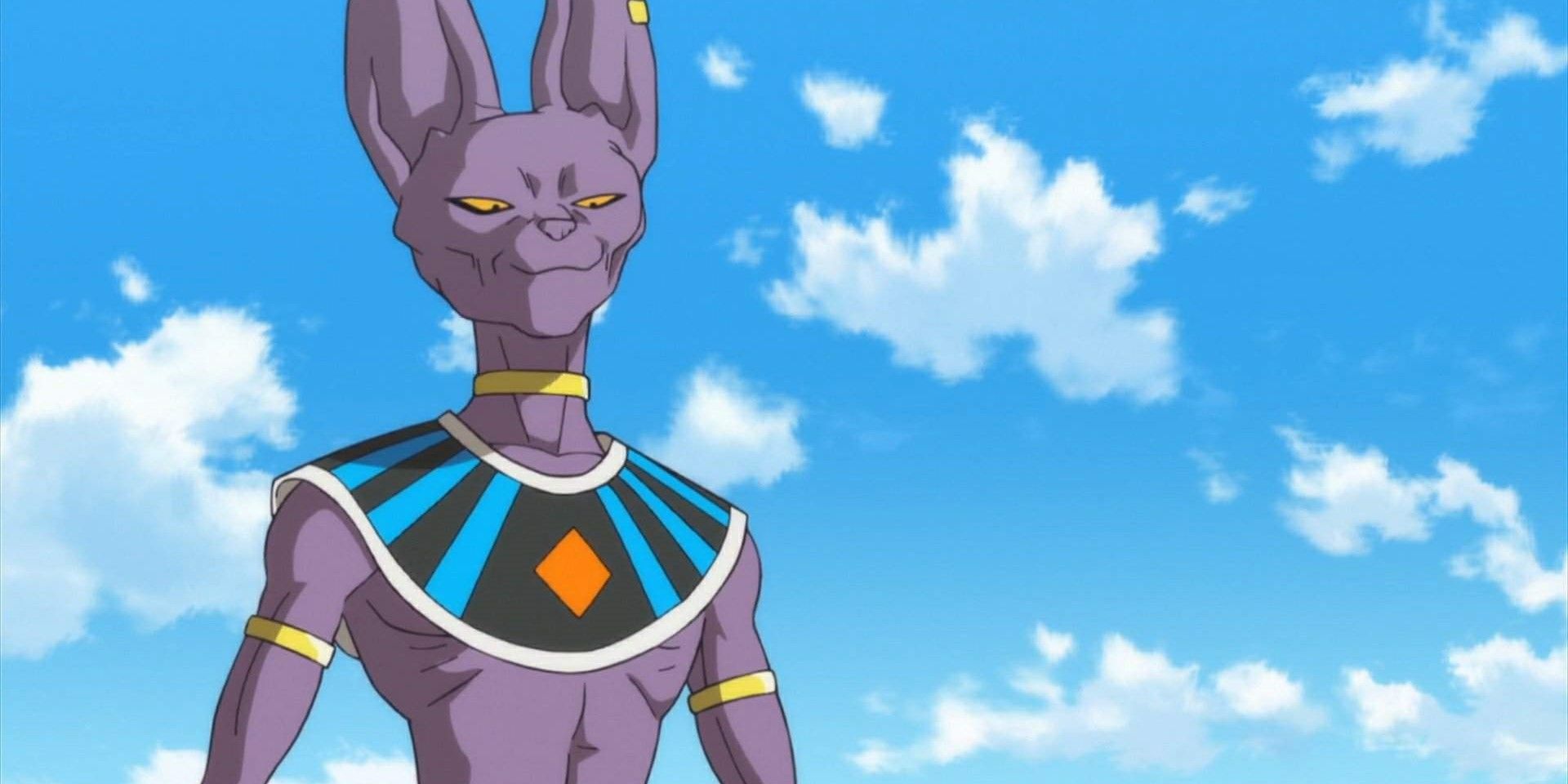 Beerus on Earth, ready to fight Goku.