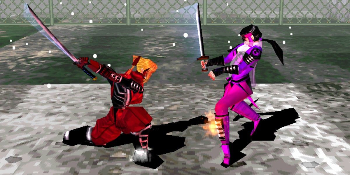 Red Shadow slashes at Mikado with their sword in Bushido Blade