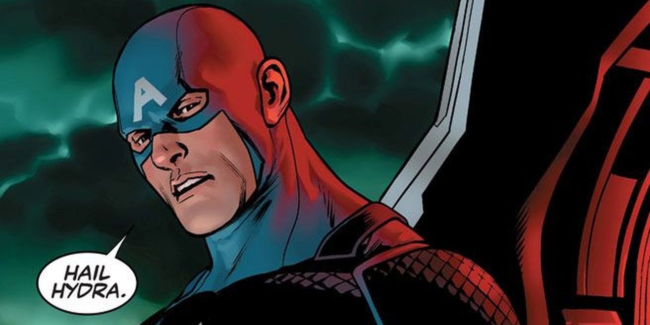 An image of Captain America saying 'Hail Hydra,' in Marvel Comics.