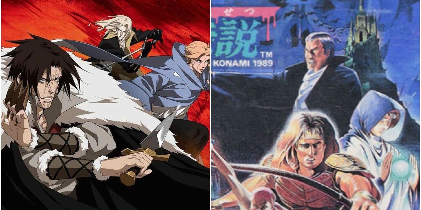 Combo of Castlevania Netflix and video game cover
