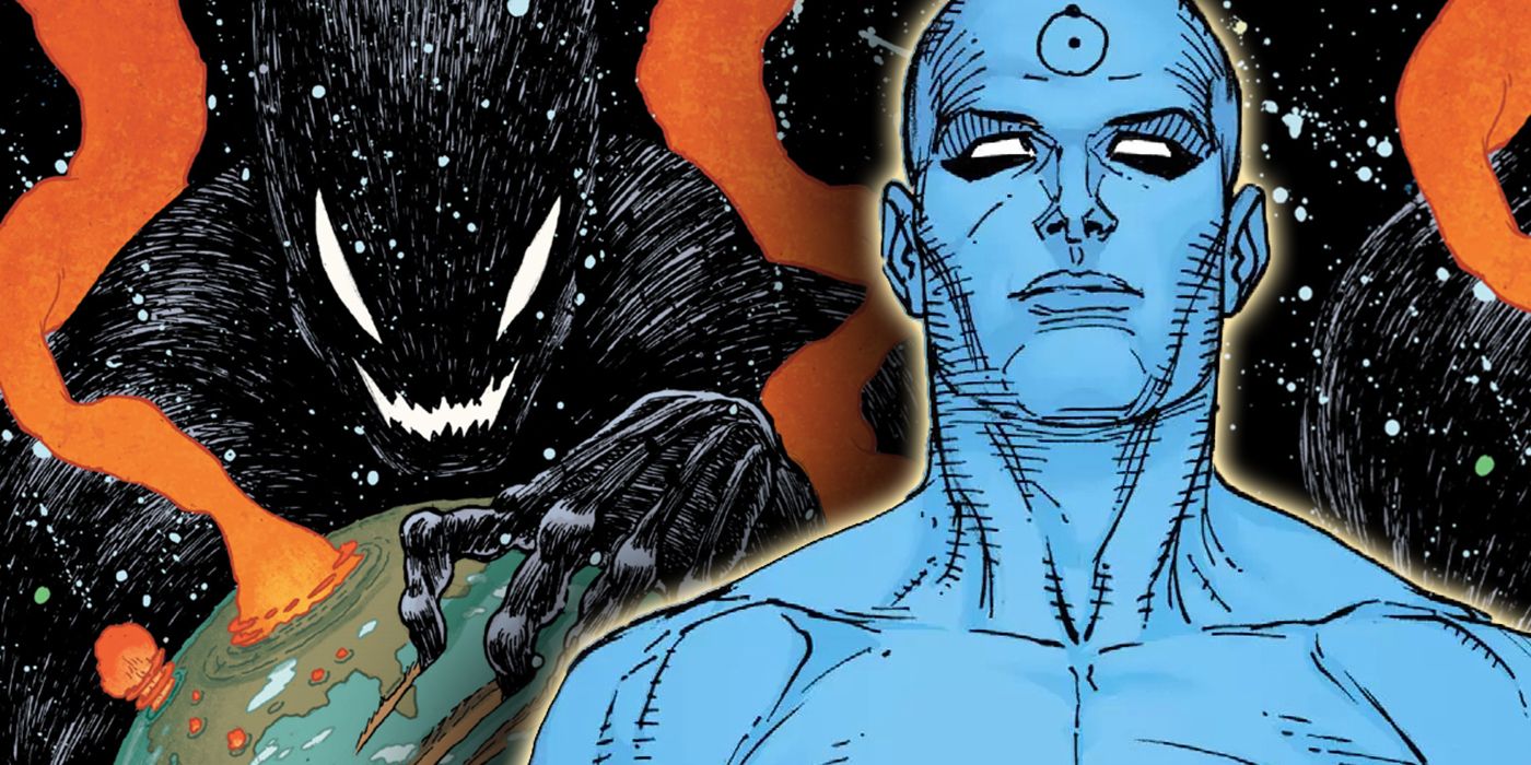 image of Doctor Manhattan and Batman Who Laughs 