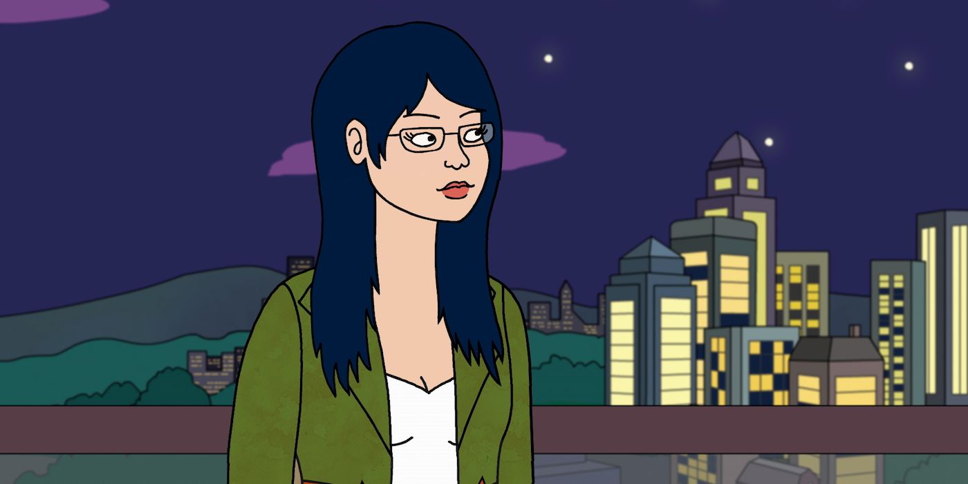 Diane Nguyen standing in front of a cityscape in Bojack Horseman