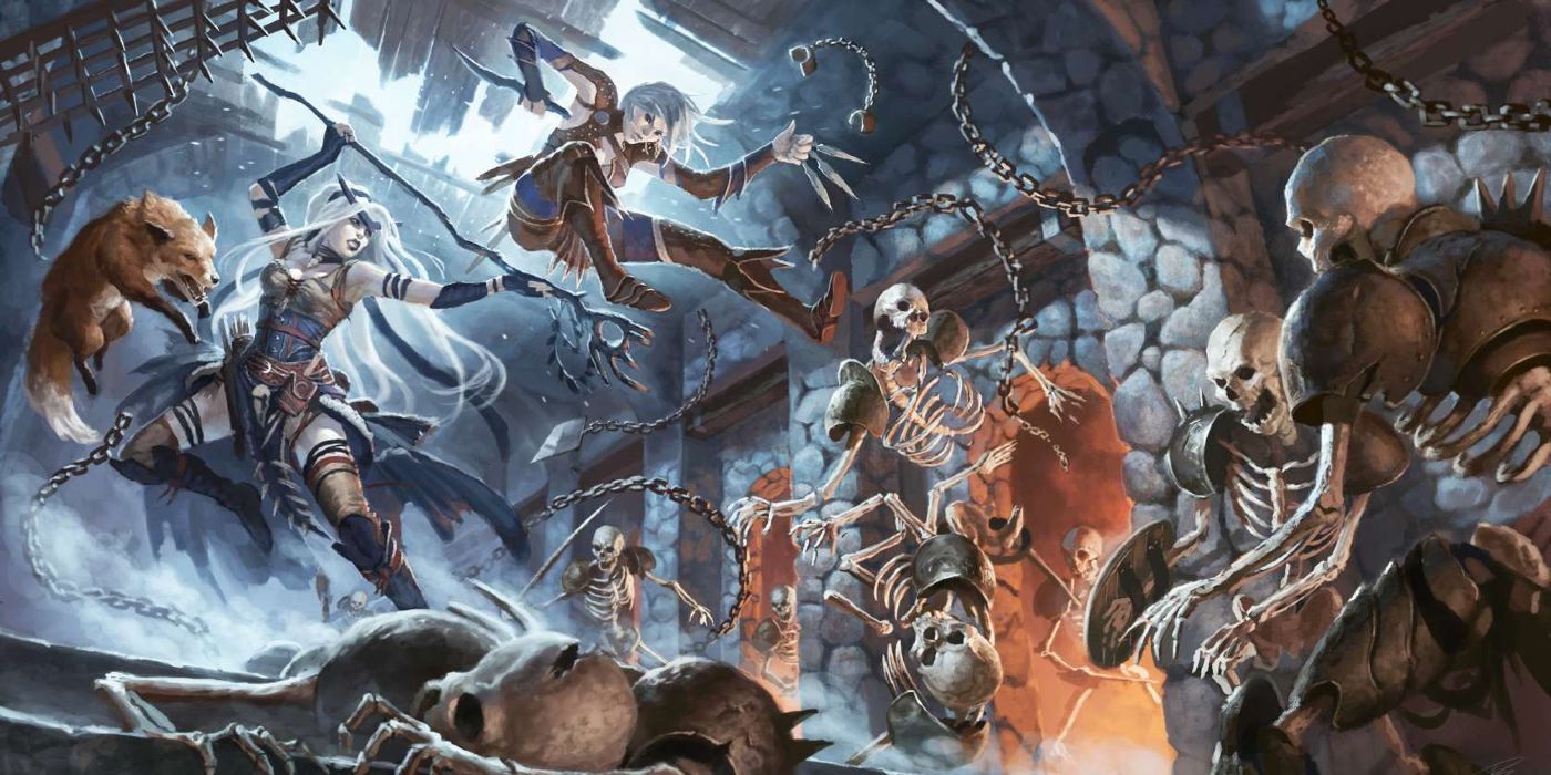 DnD characters vs skeletons.