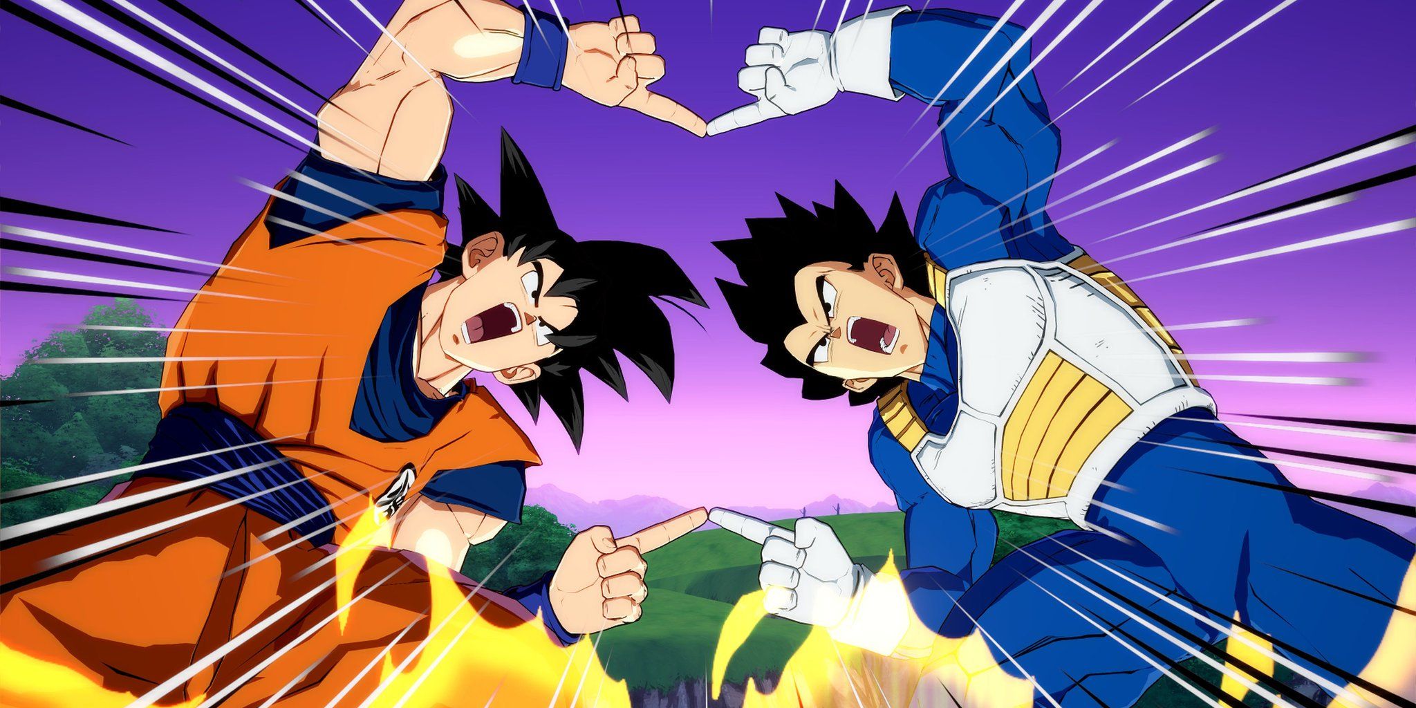 Goku and Vegeta perform the fusion dance in Dragon Ball FighterZ