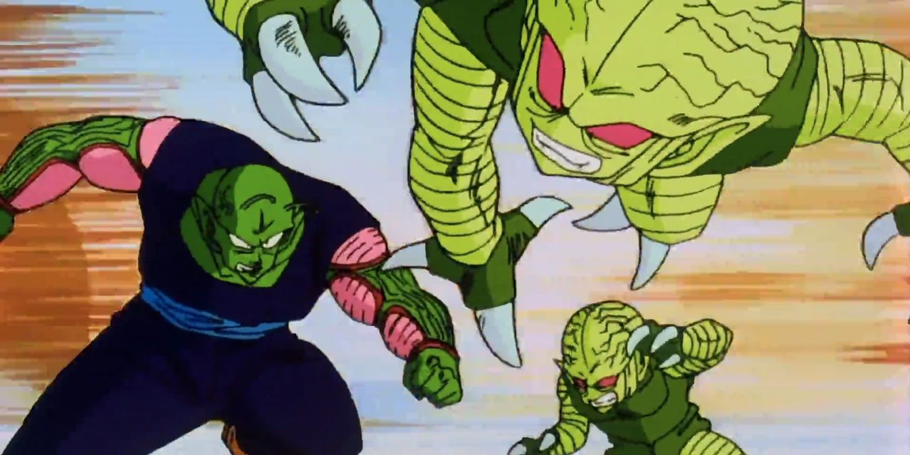 Dragon Ball anime:  Piccolo Fights Saibamen