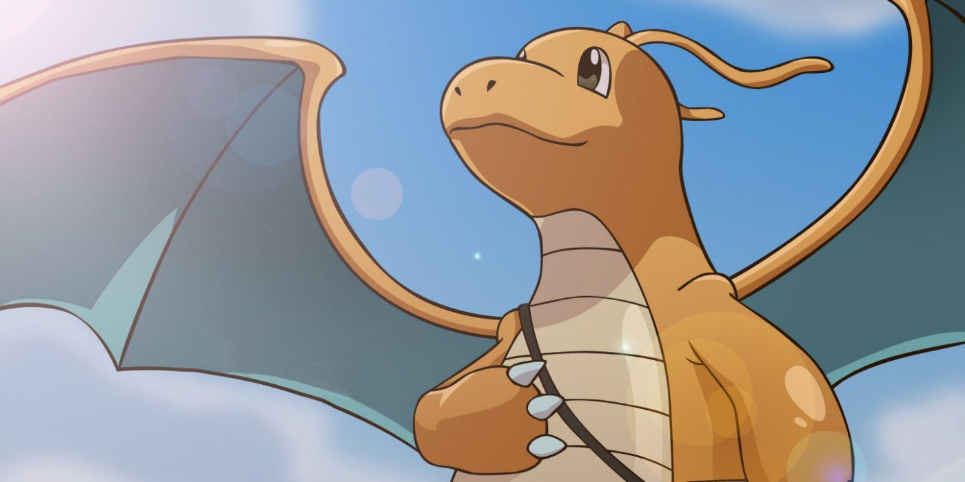 Dragonite in the Pokémon anime, smiling