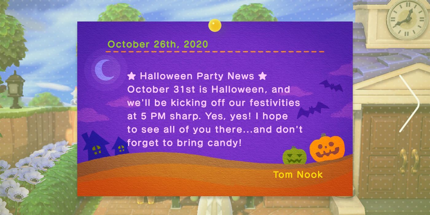 Tom Nook's Halloween party invitation in Animal Crossing; New Horizons