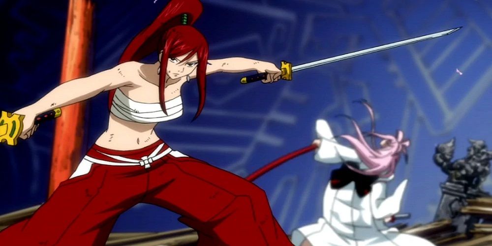 Erza Beats Ikaruga with her swords