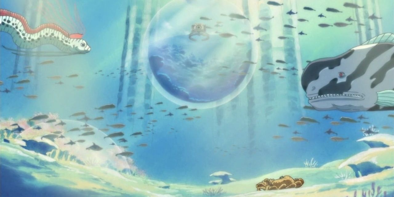 Assorted fish and other sea creatures in the Fishman Island arc