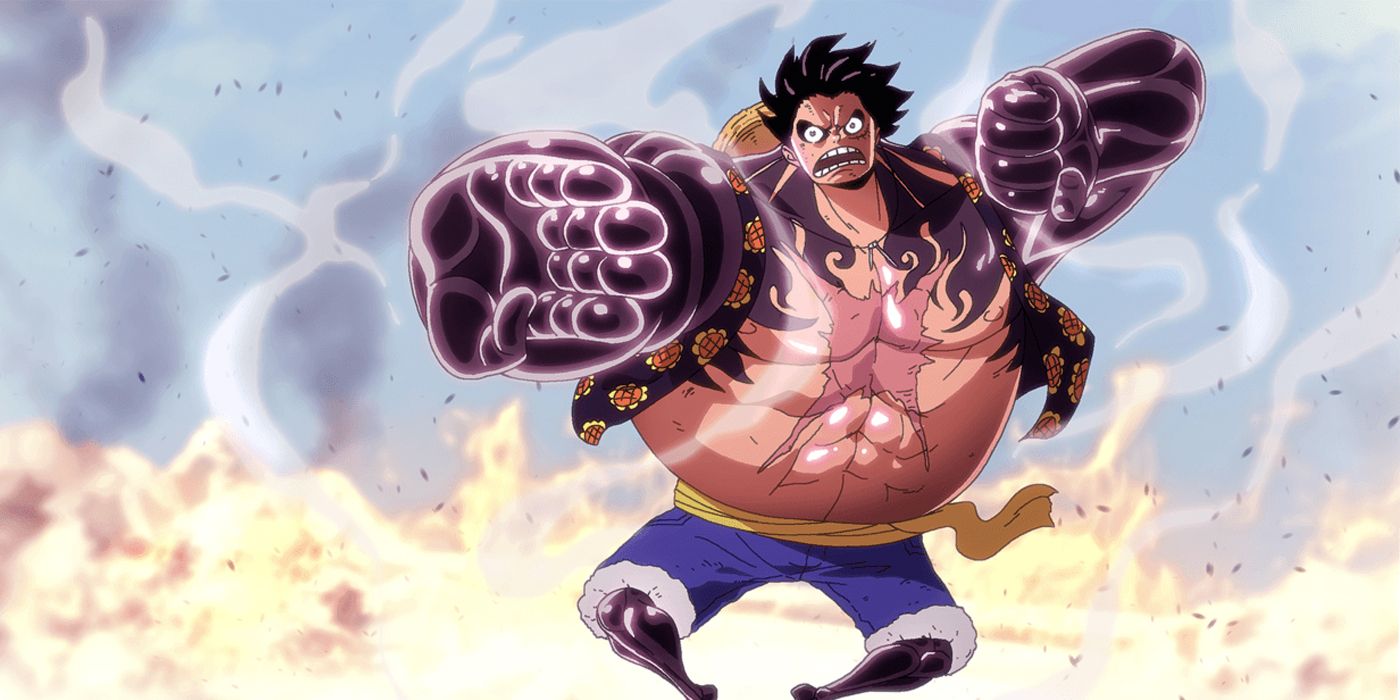 Luffy's Gear 4 expansion Bounce man against a fiery backdrop