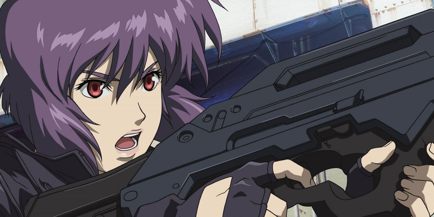 Anime Ghost In The Shell Motoko Kusanagi wields a rifle