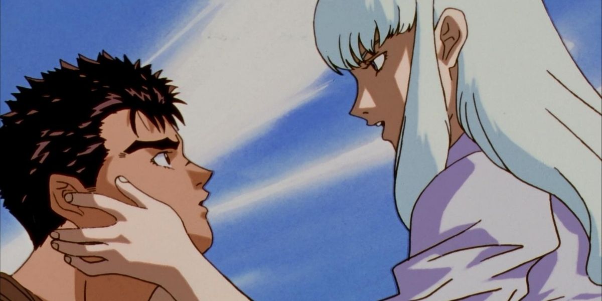 guts and griffith are face to face in berserk