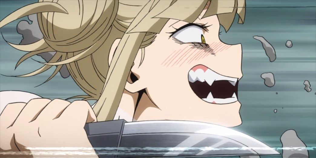 Himiko Toga Smiling And Wildly Brandishing A Knife In My Hero Academia.
