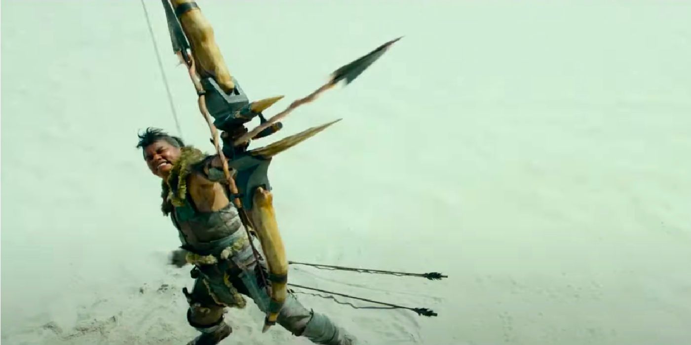 Tony Jaa wielding a Hunter's Bow in the Monster Hunter Trailer