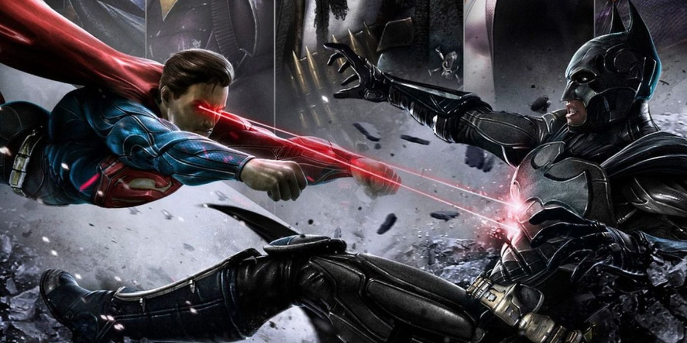 Superman shoots Batman with laser vision from Injustice.