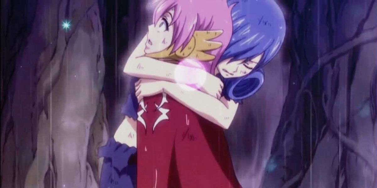 Juvia cries and hugs Meredy, telling her to live