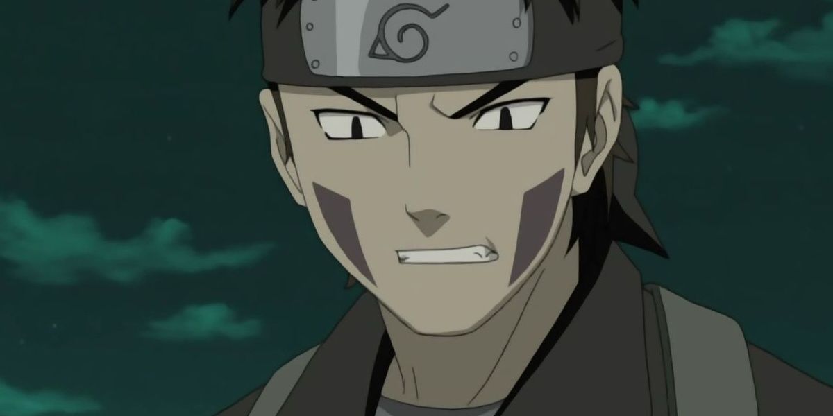 Kiba Inuzuka looks unhappy and confused in Naruto