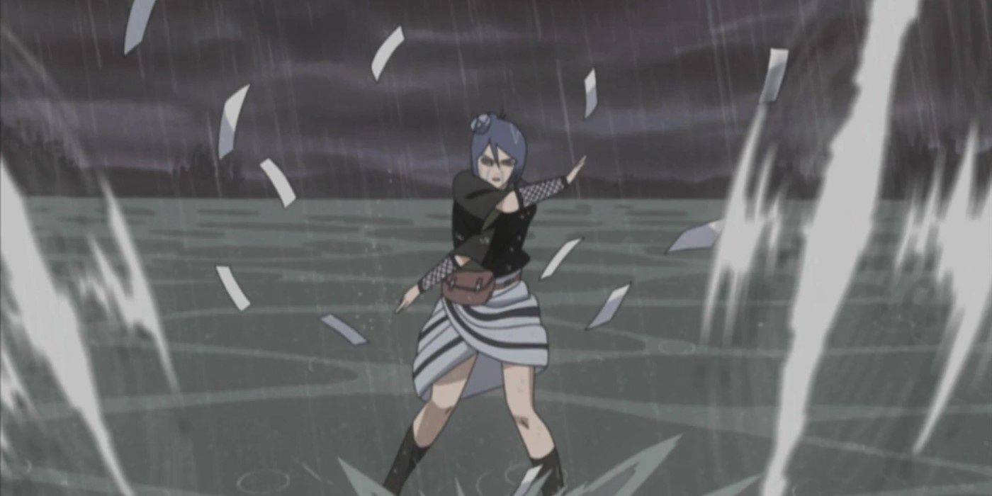 Konan's paper attack in rain and water in Naruto.