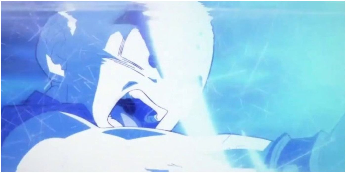 Krillin pulling a Kamehameha with only the face showing all blue and white
