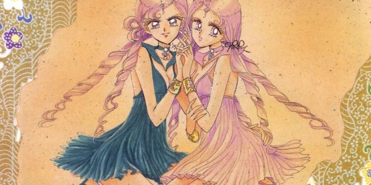 Lethe and Mnemosyne in the Sailor Moon manga holding hands.