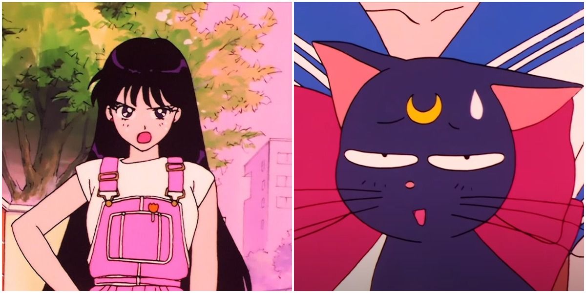 Collage with Rei looking annoyed in her pink overalls and Luna making a shady remark about them
