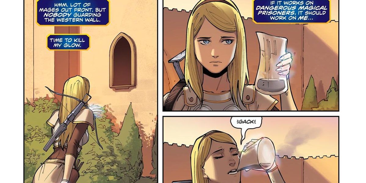 Lux drinks the anti-mage potion in order to conceal her powers