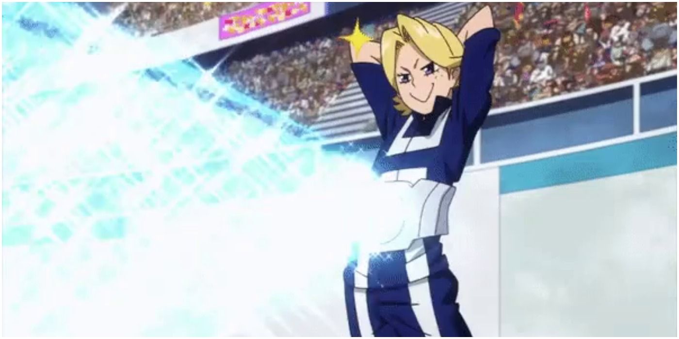 Yuga Aoyama fires off his Navel Laser Quirk in My Hero Academia