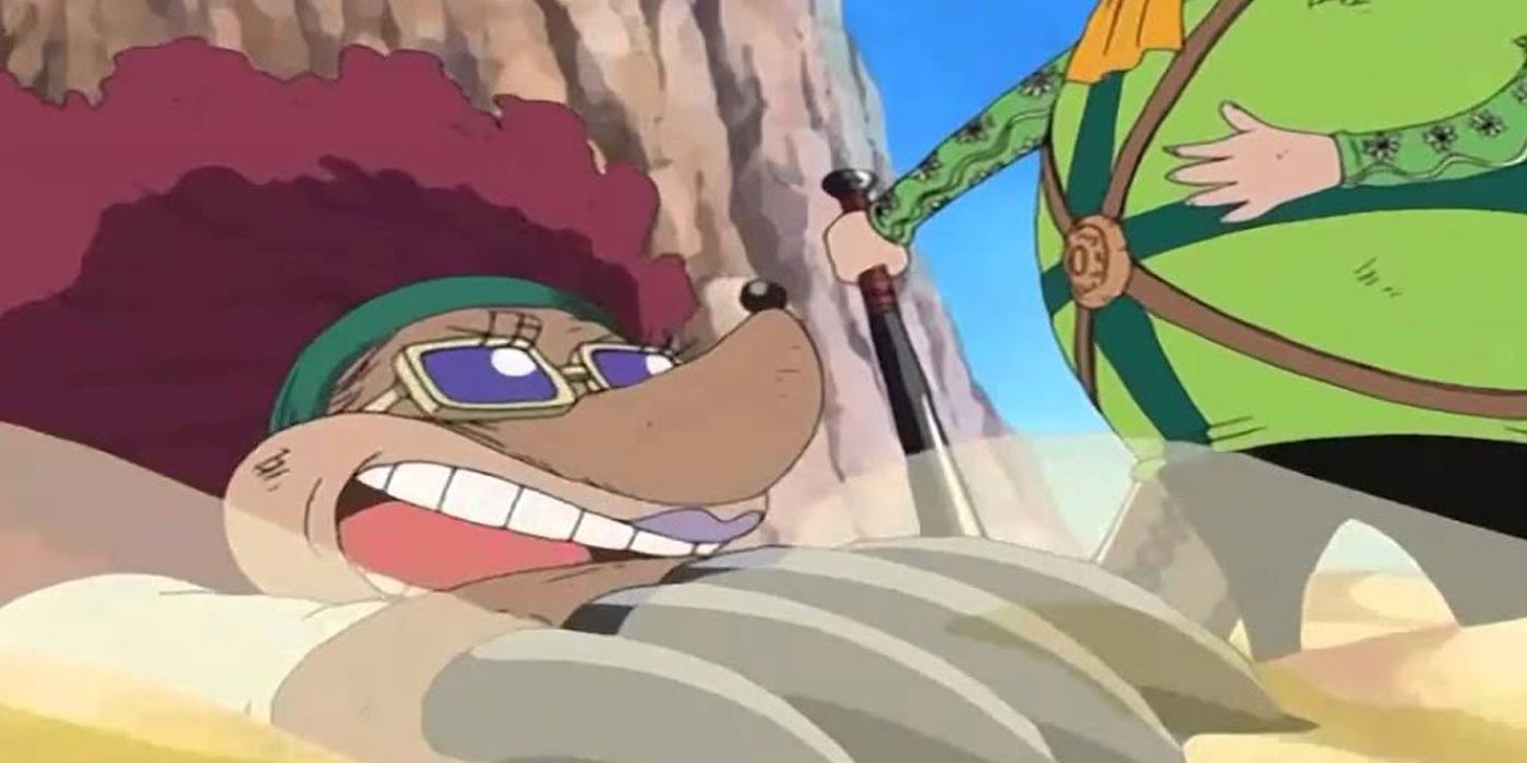 One Piece: Miss Merry Christmas emerges from a tunnel below Mr. 4. 