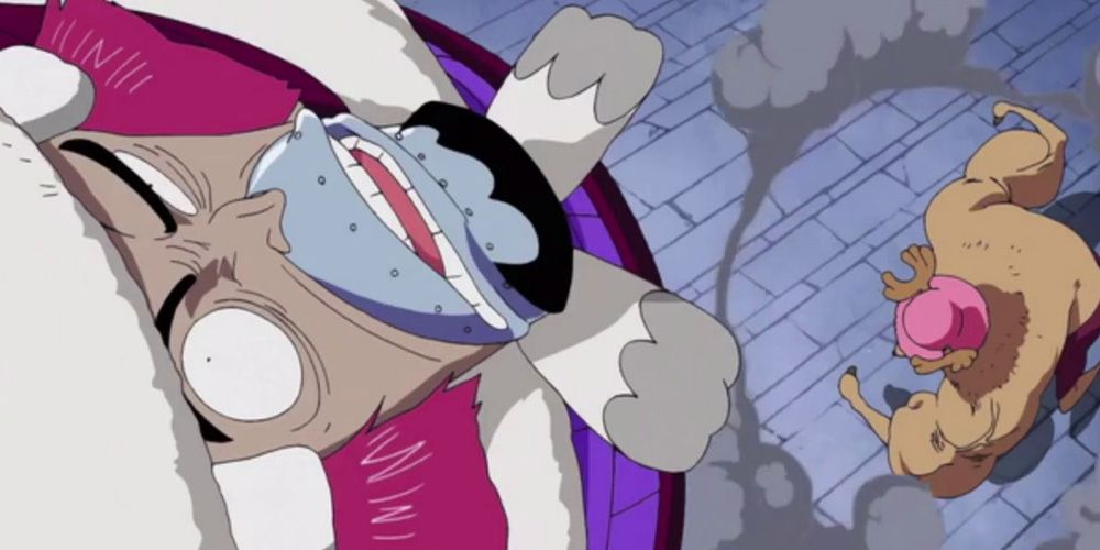 Musshuru fights Chopper using Arm Point in One Piece anime.