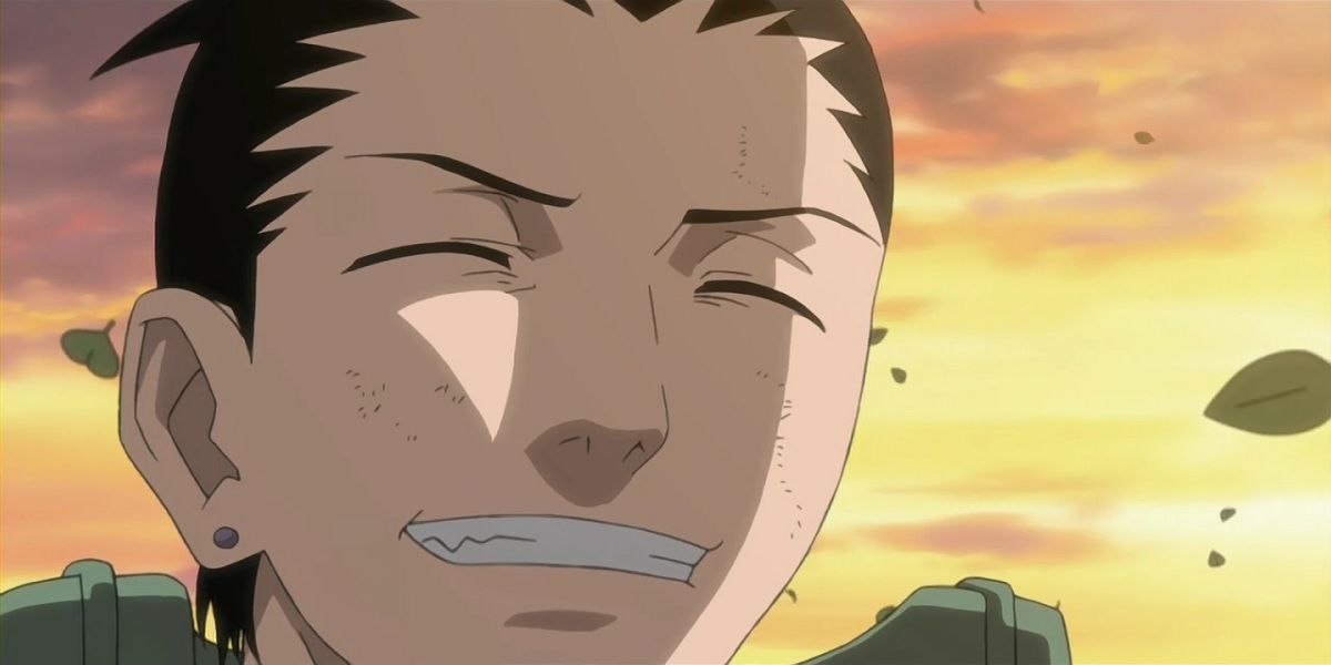 Shikamaru Nara smiling with his eyes closed