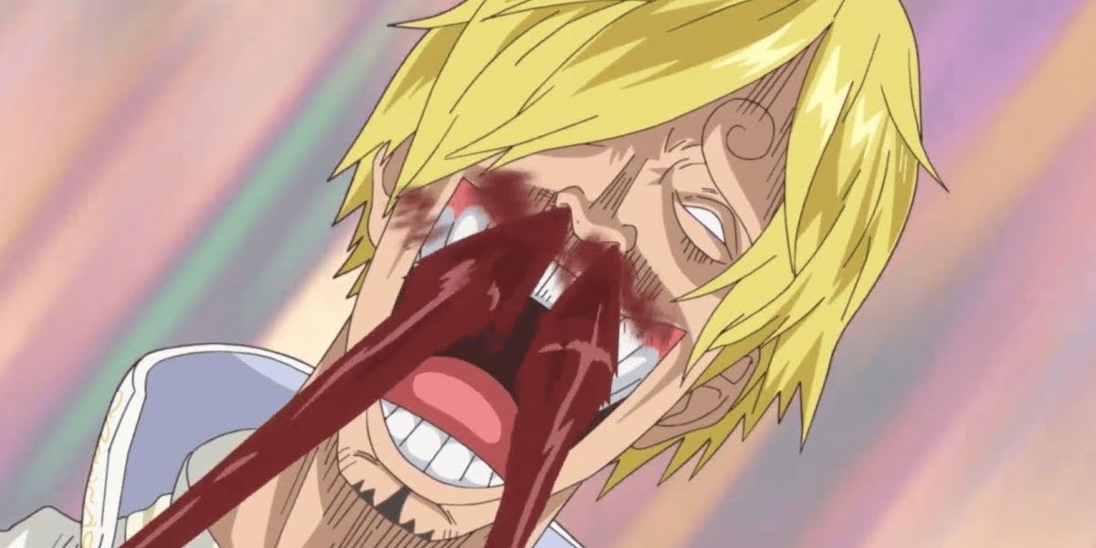 Sanji has a nosebleed in One Piece.