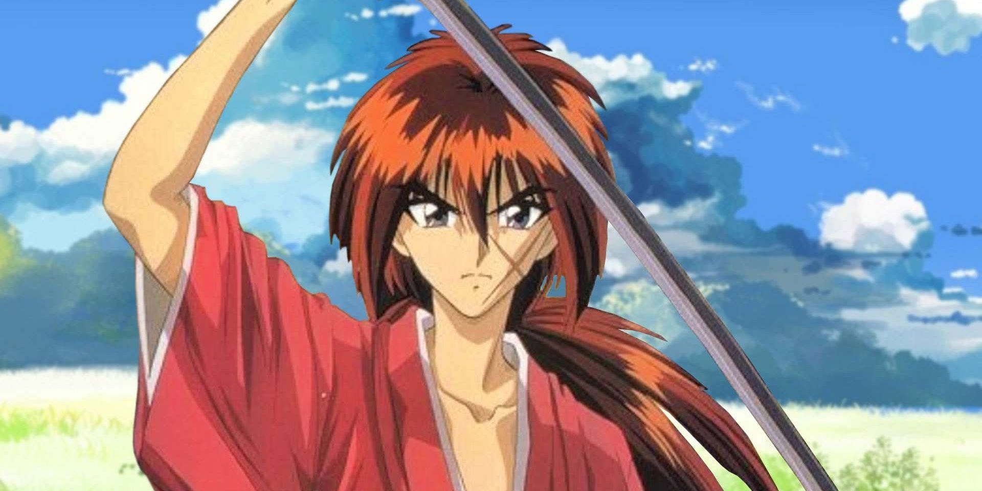 Kenshin Himura drawing his sword in the anime Rurouni Kenshin