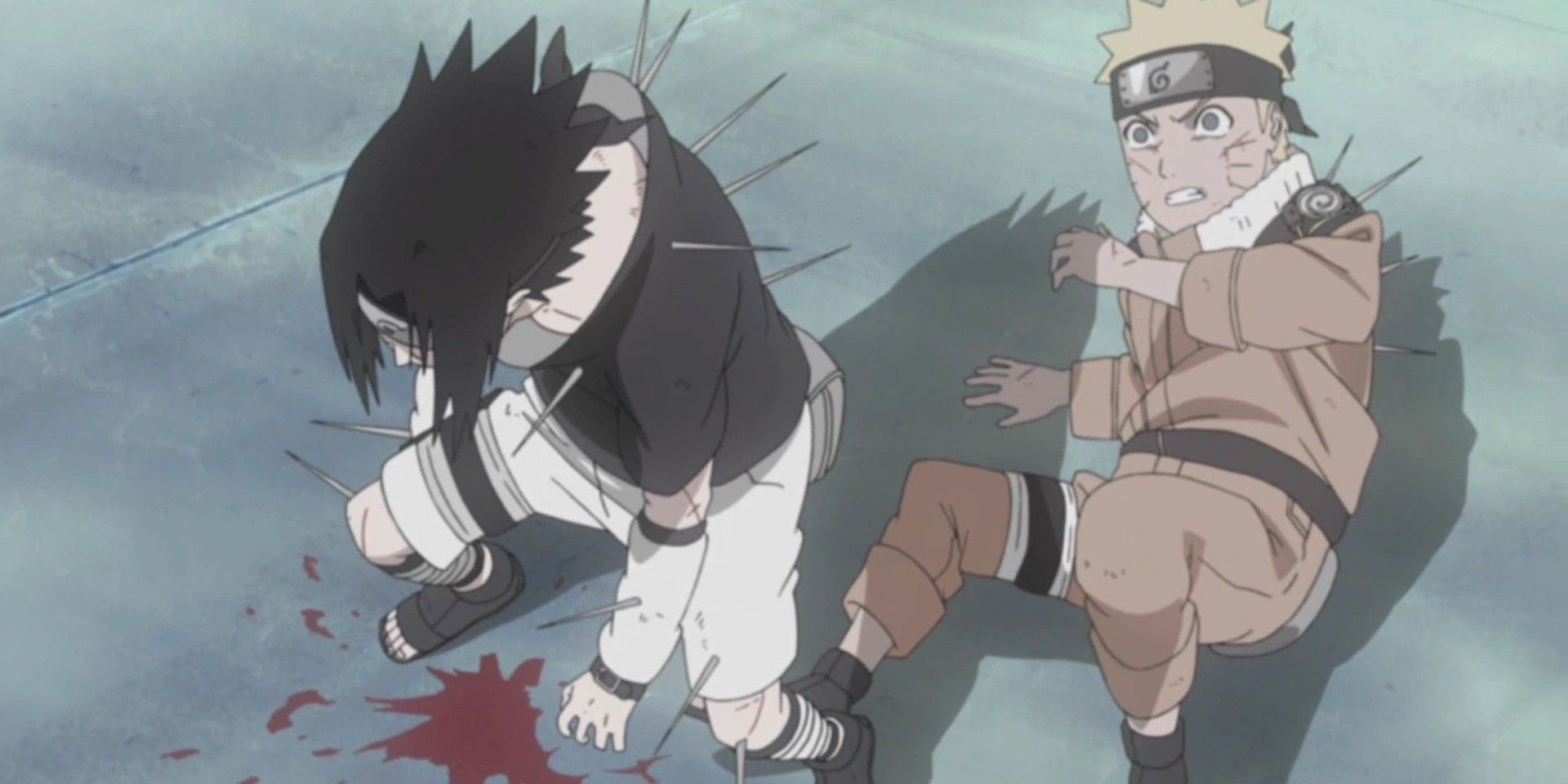 sasuke defends naruto from haku's attack