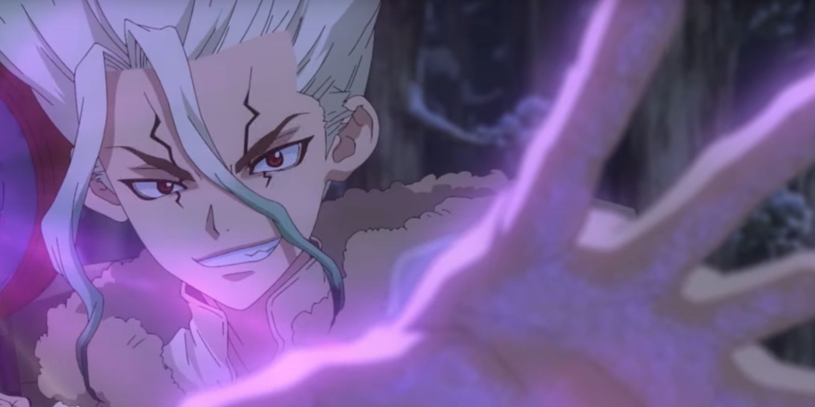 Senku Ishigami From Dr Stone With His Hand Out Under A Black Light