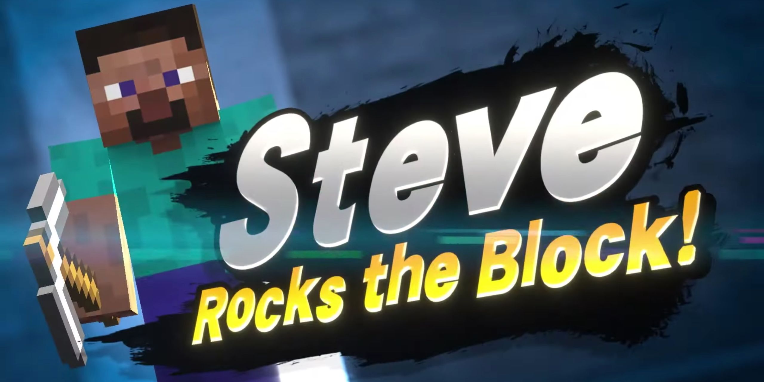 A splash screen showing Steve from Minecraft joining Smash Bros. Ultimate