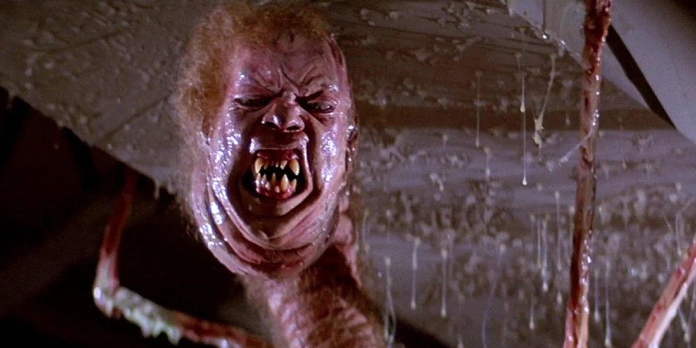The Thing mutating and attacking the crew in The Thing (1982).