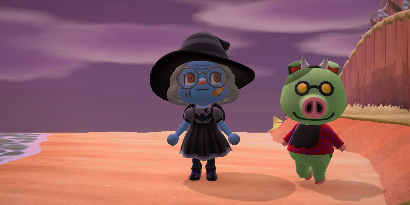 A villager trick-or-treats in Animal Crossing: New Horizons