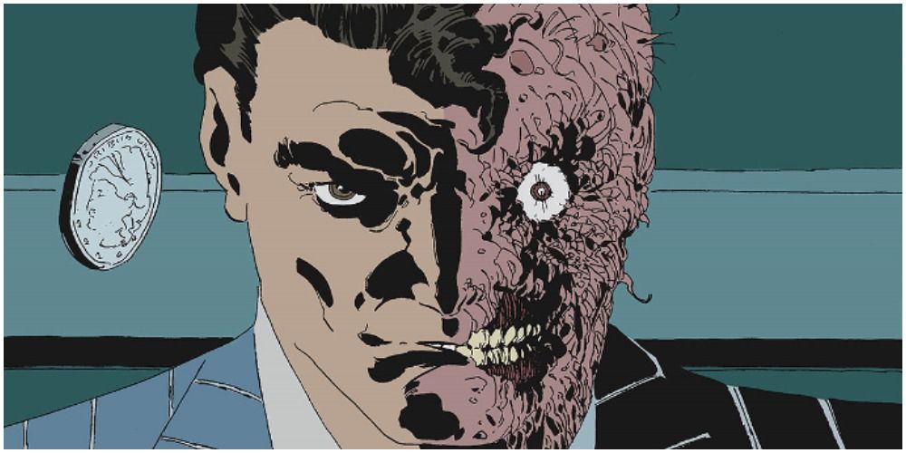 Two-Face flipping a coin in the Long Halloween.