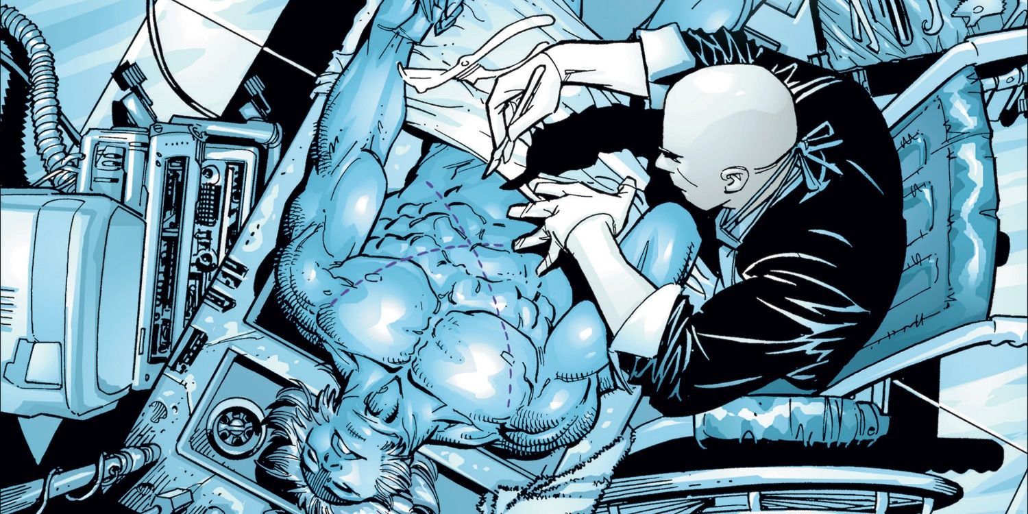 Xavier performing an autopsy on Wolverine in Uncanny X-Men #375
