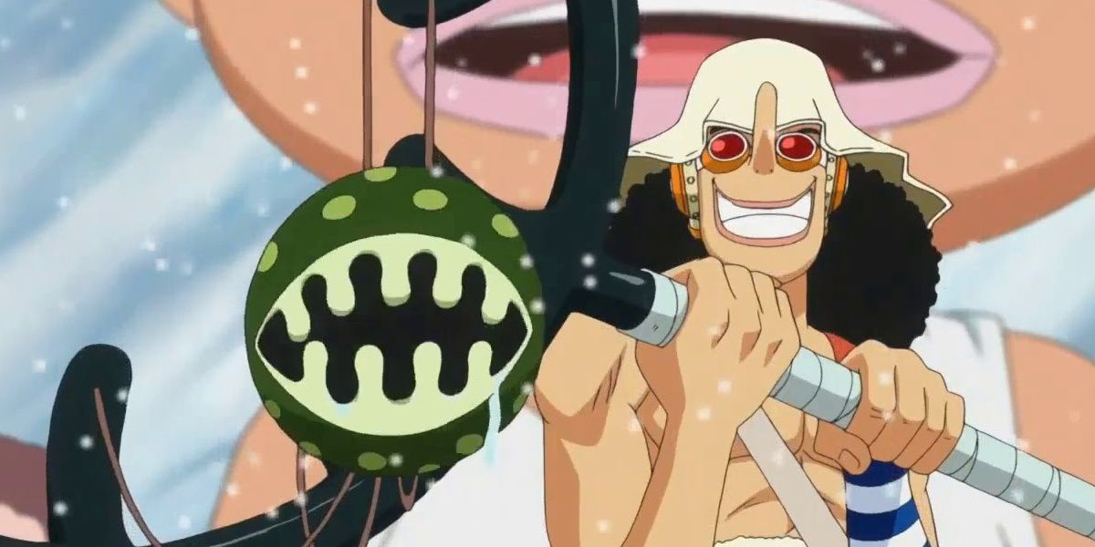Usopp and his slingshot, Kuro Kabuto, in One Piece.