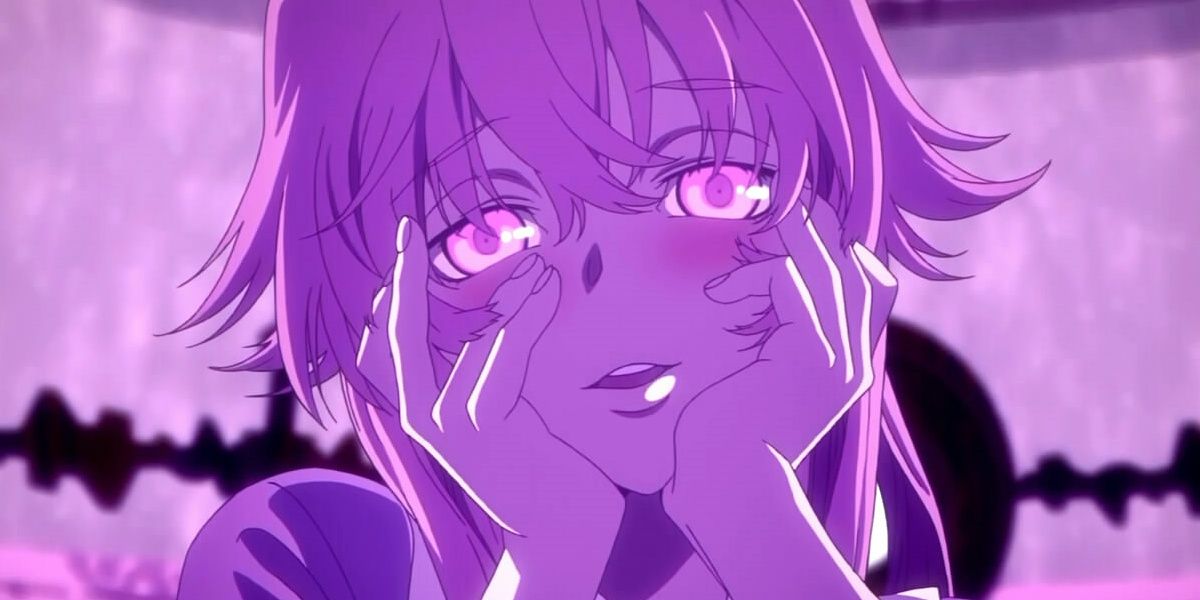 creepy anime girl with pink hair