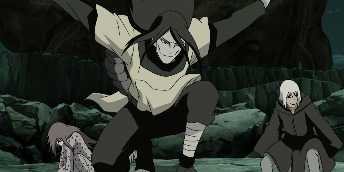 Orochimaru jumping down from a height in Naruto Shippuden