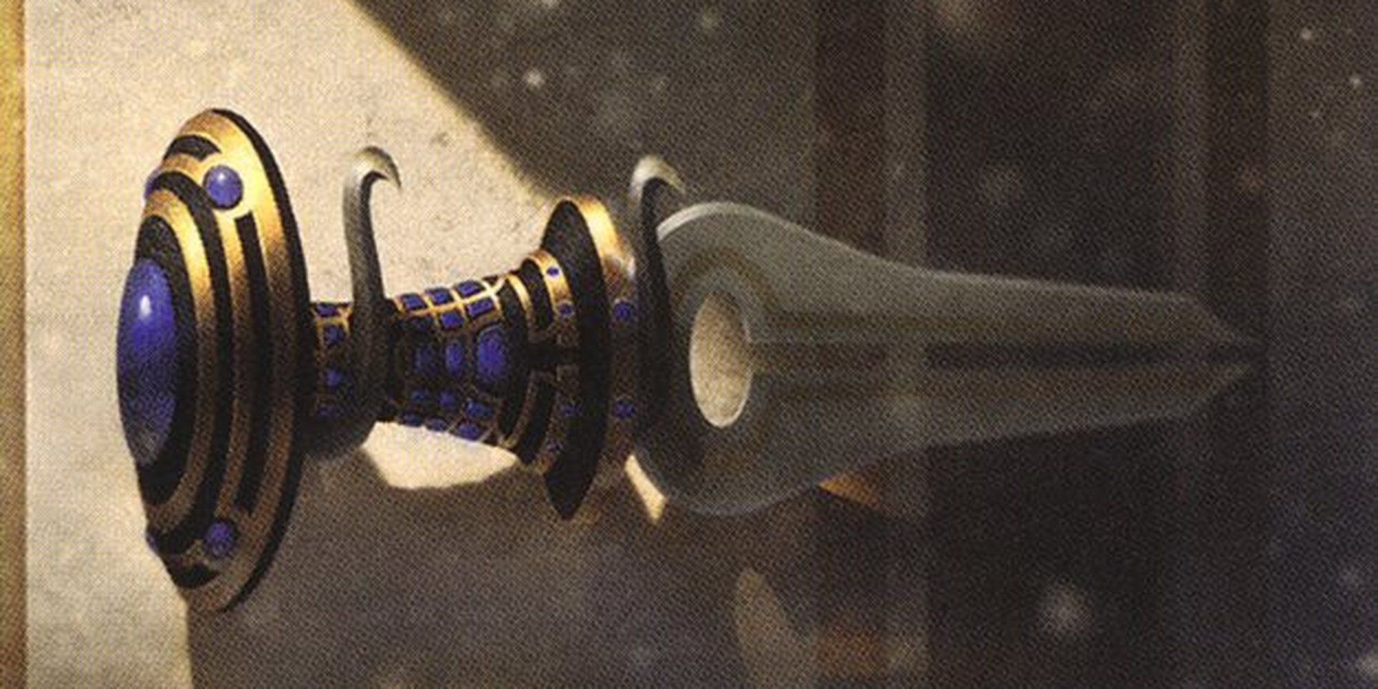 A magic dagger has an ornate blue handle in DnD 5e