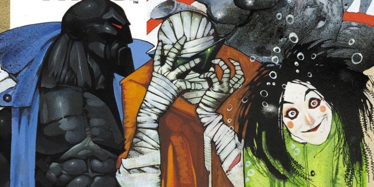 Grant Morrison Doom Patrol characters Robotman, Rebis, and Crazy Jane in DC Comics