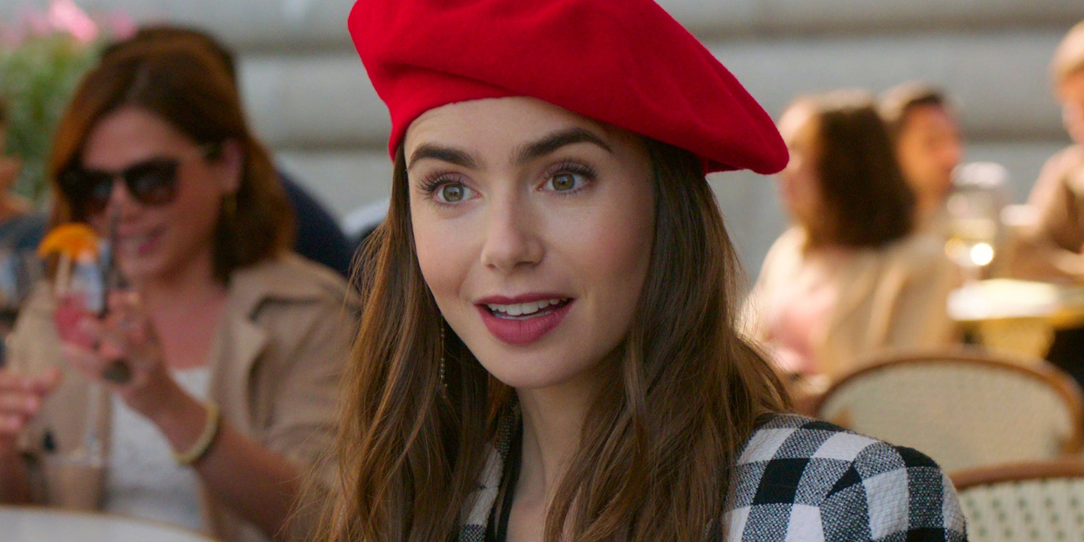 Emily in Paris wearing a beret hat