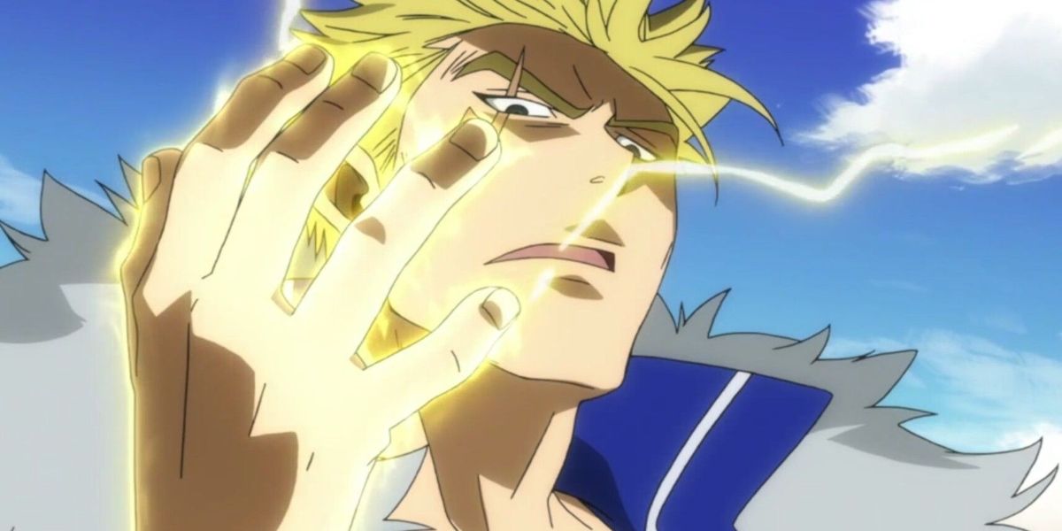 fairy tail laxus with lightning in his hand