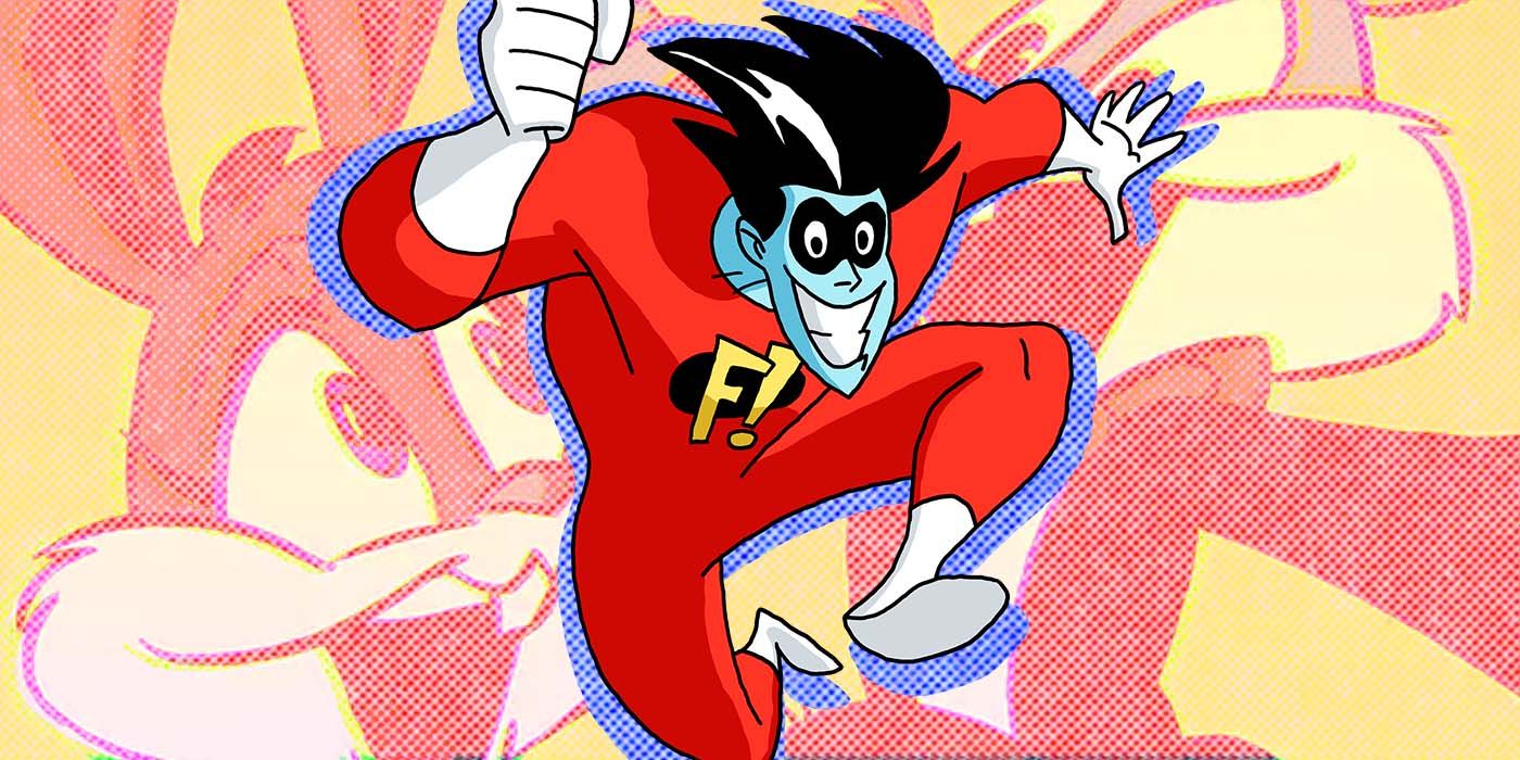 WB's superhero Freakazoid, superimposed on A Tiny Toons background