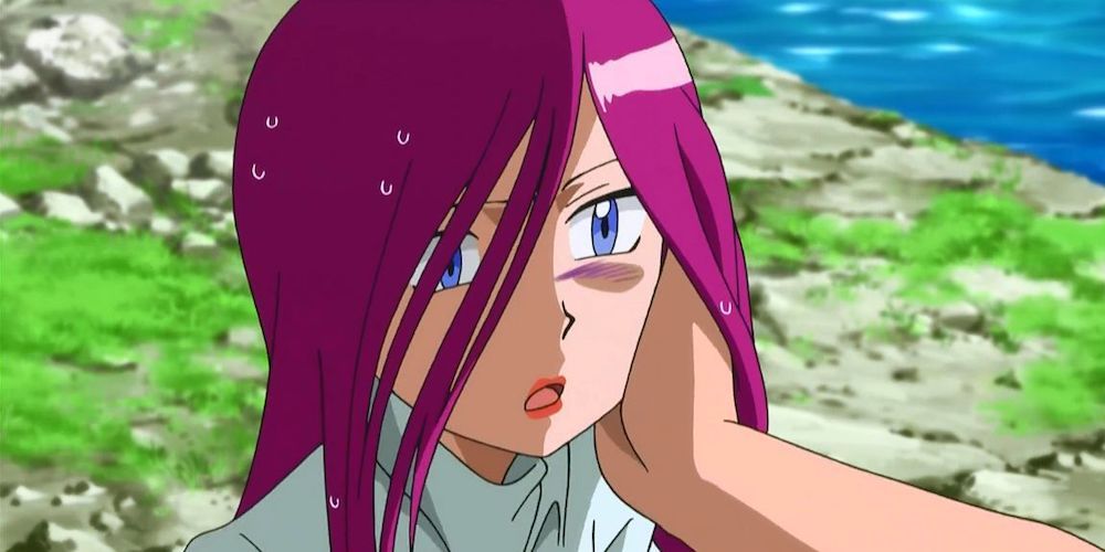 A wet Jessie is reasoned with in the Pokemon anime