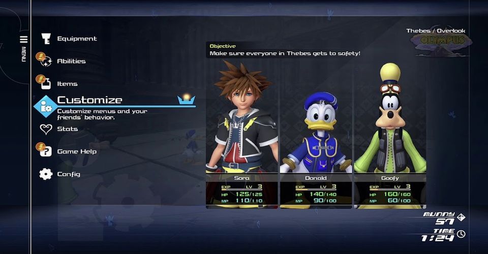 Kingdom Hearts III Menu Costumize via GameRant